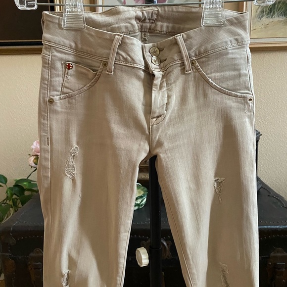 Hudson Collin Skinny Jeans distressed khaki ecru jeans Size 26 - Picture 3 of 8